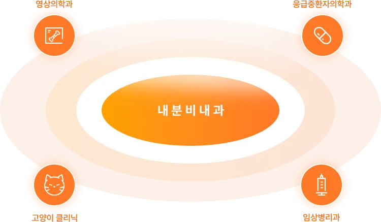 내분비내과 - 영상의학과, 응급중환자의학과, 고양이 클리닉, 임상병리과